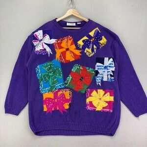 American Vintage Purple Sweater with Colorful Gift Box Design